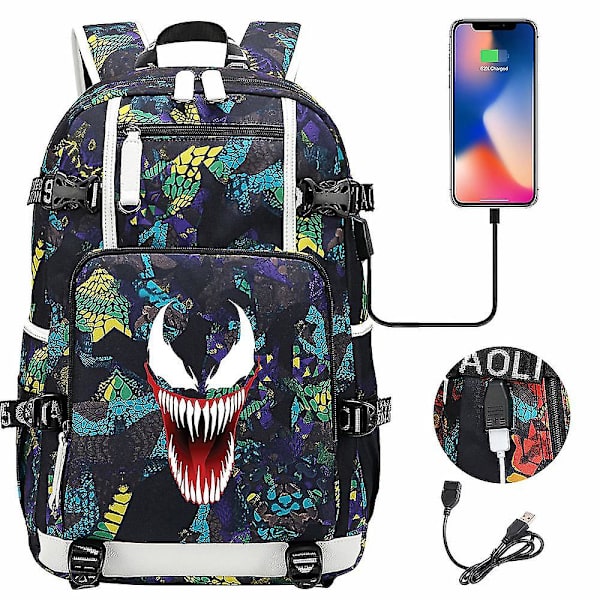 Venom Fashion Printet USB Ungdoms Skoletaske (1-4) Color-4