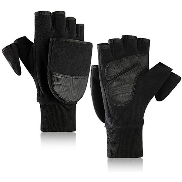 Bjergbestigningshandsker, Herre Dame Vinter Cykling Fleece Halv Finger Flip-up Handsker Anti-skrid