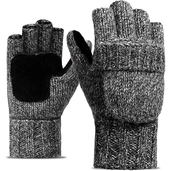 Vinter Fingerless Handskar Half Finger Thermal Handskar Stickad Varm Ull Män Stickad