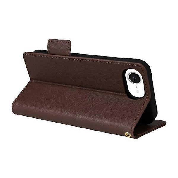 Kompatibelt Plånboksfodral för iPhone 16e, Flipfodral med Litchi-textur, PU-läder Brown