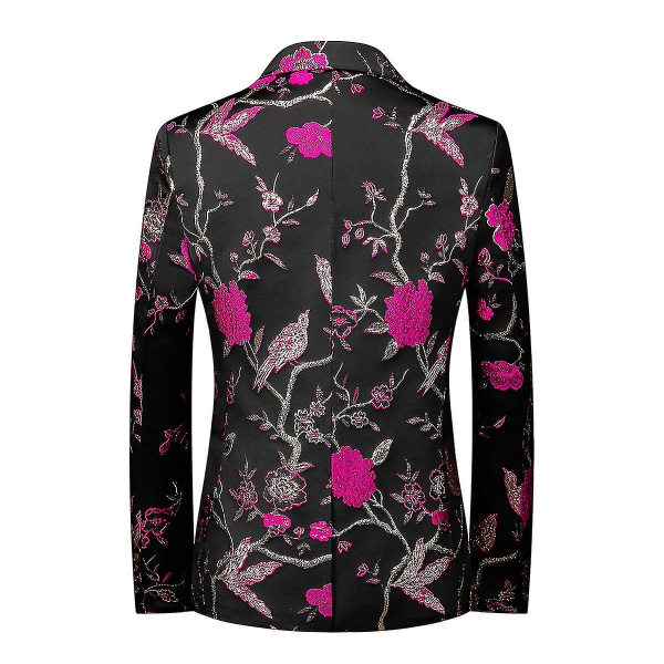 Herr Broderi En Knapp Kavaj Slim Fit Blommig Tryckt Kostym Stilfull Blommig Smokingjacka Red XL