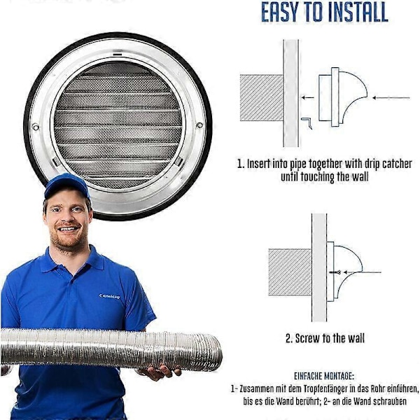 Ventilationsgaller 120 mm Galler Ventilation Rostfritt Stål Hög Kvalitet Ventilationsgaller Utomhus Med Myggnät Skyddar Fasaden och Förhindrar Kalluftsinflöde/Gr