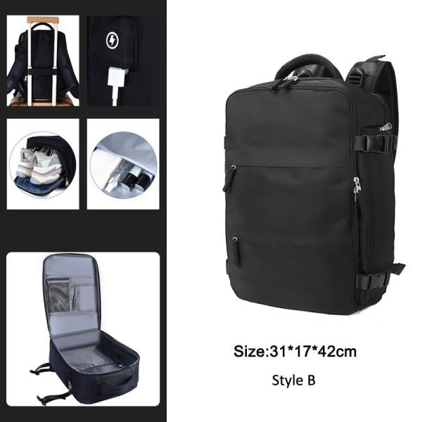 Udtrækkelig Rejserygsæk Unisex Laptop Taske Dame Stor Duffel Bag Herre Studerende Business Rejse USB Opladning Black Style B