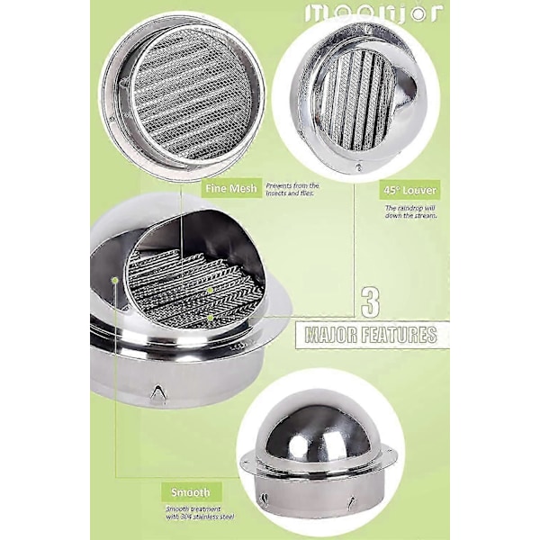 100mm runt ventilationsgaller med huv, 304 rostfritt stål runt lock med/nät