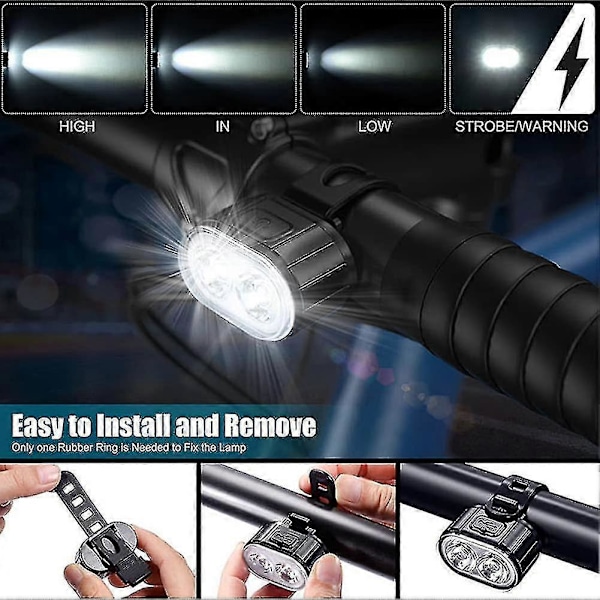 Cykelbelysningsset, Ipx4 Vattentätt LED Cykelbelysningsset Cykelbelysning, USB Uppladdningsbar Cykelbelysning Fram Bakljusset Landsvägscykelbelysning, Cykelbelysningsset För Bi