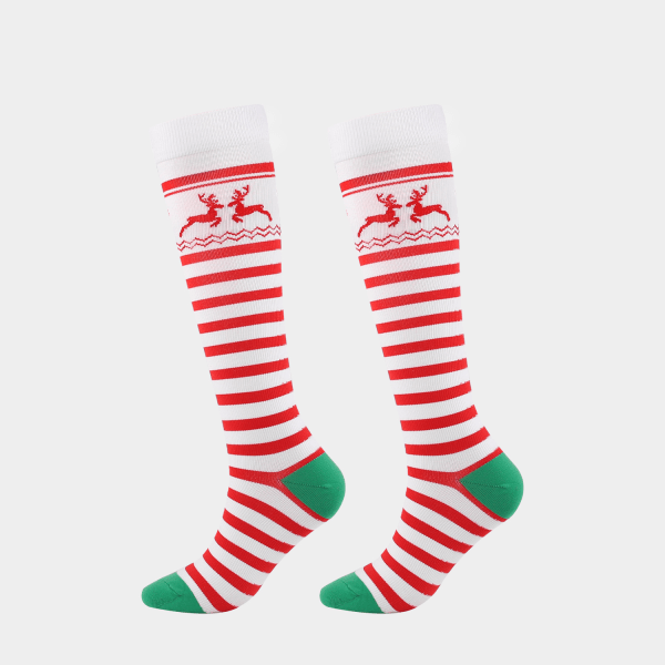 Julesokker Kompressionsstrømper Halloween Voksen Kompressionsstrømper Christmas Elk L/XL