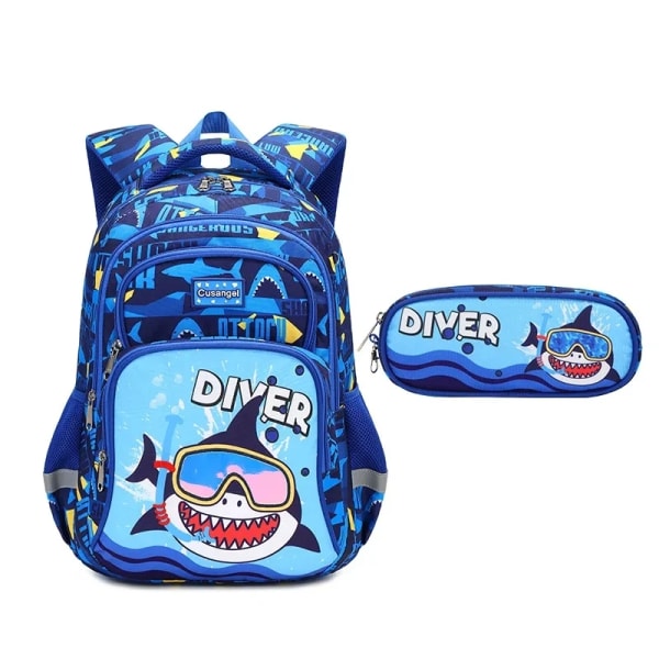 Dinosaurie Ryggsäcksset för Pojkar med Lunchlåda Pennfodral Flickor Skolväska Barn Lågstadie Förskola Tecknad Skolväska shark 2pcs