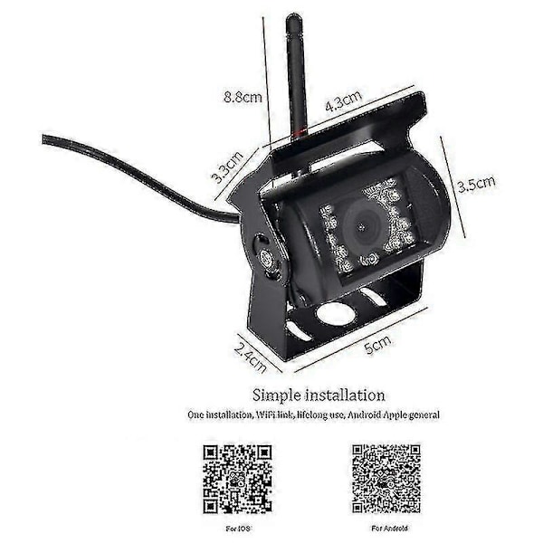 HD 12V-24V WiFi Trådlös Backkamera för Lastbil 170 Graders Vidvinkel Överföringsavstånd 50m IP67 Vattentät Mörkerseende-m.3109