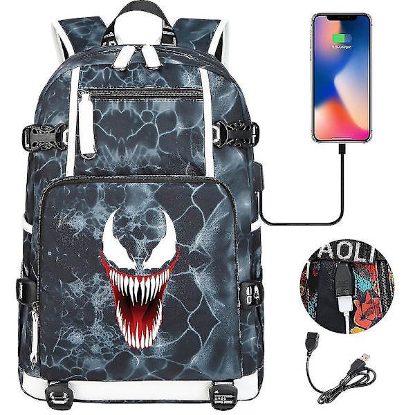 Venom Fashion Printet USB Ungdoms Skoletaske (1-4) Color-13