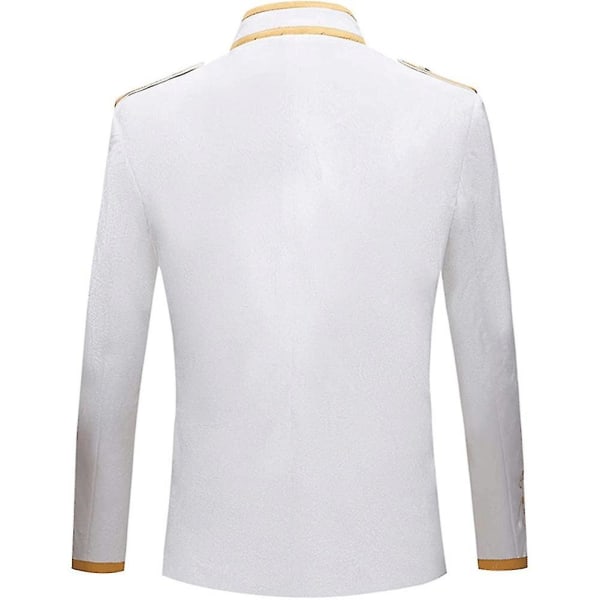 Menns Mote Hoff Prins Uniform Gullbrodert Jakke White M