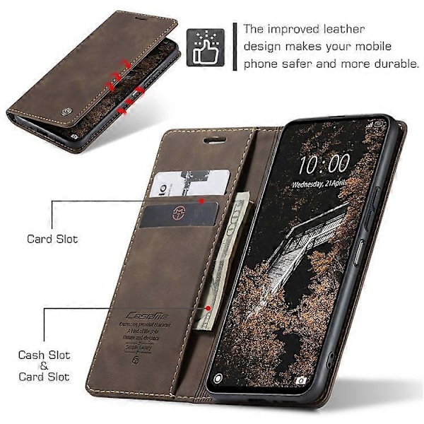CASEME 013 Serien Kompatibel För Xiaomi Redmi 13 5G / 13 4G / Redmi Note 13R 5G Fodral Kort Hållare Ställ Läder Telefonskal Espresso