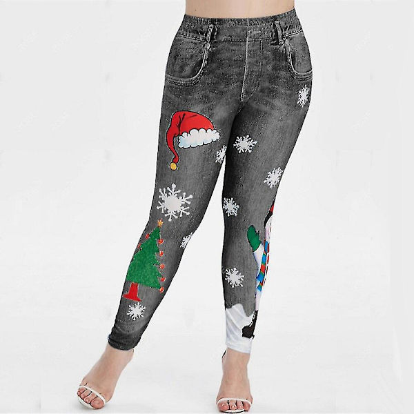 Glædelig Jul Snemand Søde Dame Jeggings Høj Talje Ankel Længde Dejlige Leggings Dame Skinny Træningsbukser Jul LGS96-2 L