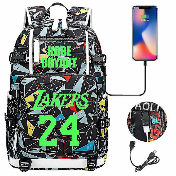 Nuorten opiskelijoiden koululaukku miesten ja naisten vapaa-ajan matkareppu Ko Be Bryant No.24 Lakers -reppu valaiseva nuorten ala- ja yläkoulun laukku USB C color-8
