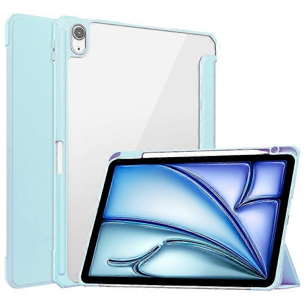 Kompatibelt Skal för iPad Air 11 (2024) Transparent Fodral PU Läder Auto Wake Sleep Skyddande Fodral med Pennhållare LightBlue