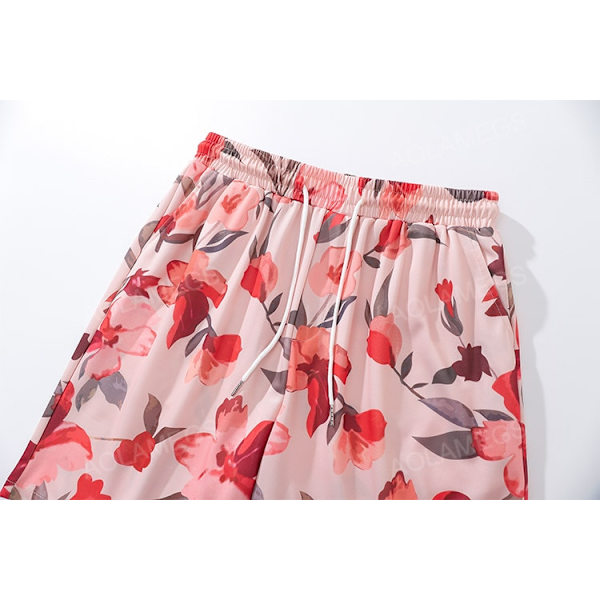 Herre Badeshorts Pink Blomster Graffiti Shorts Sommer Casual Strandtøj Løse Hip Hop Streetwear Pink M