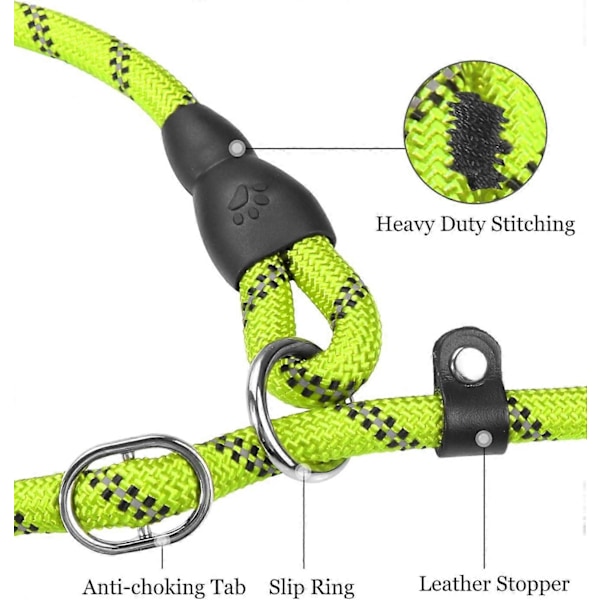 Reflekterende Glidende Bånd, Treningsropebånd for Store Hunder, 12mm x 180cm, Grønn