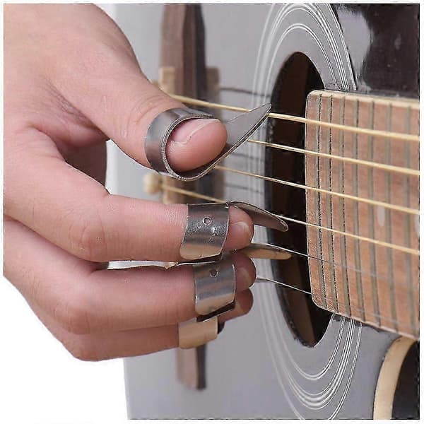 3 Metallfingerplock + 1 Tummplock Set Gitarrfingerplock För Gitarr Dobro Banjo, etc.