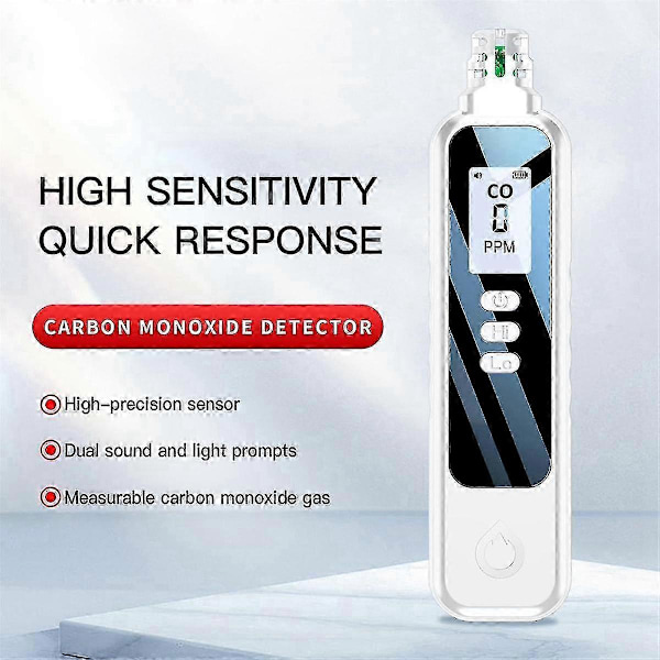 Bärbar Kolmonoxiddetektor för Resor, LCD-Skärm Handhållen CO-Detektor med 2 AAA-Batterier, (Vit)