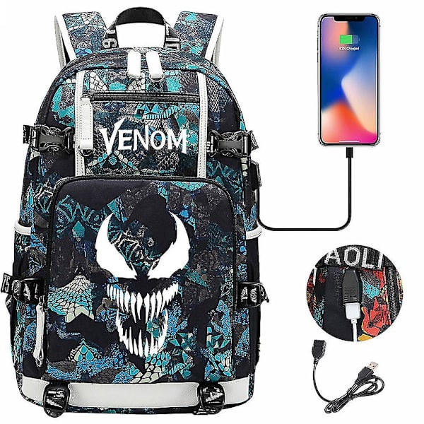 Venom Fashion Trykt USB Skoletaske til Unge (2-108) Color-5