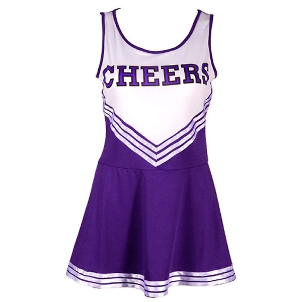 Girl Cheerleader Uniform Costume Hight School Pompoms Cosplay Fancy Party Dress Carnival Halloween Purple XL-Cheerleader