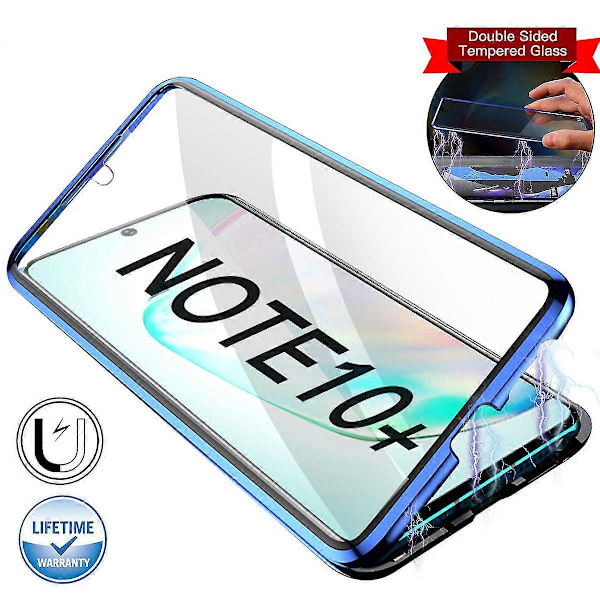 Magnetiskt Skal Kompatibelt Samsung Note 10 Plus Med Skärmskydd Dubbelsidigt 9h Hd Glas Metallram