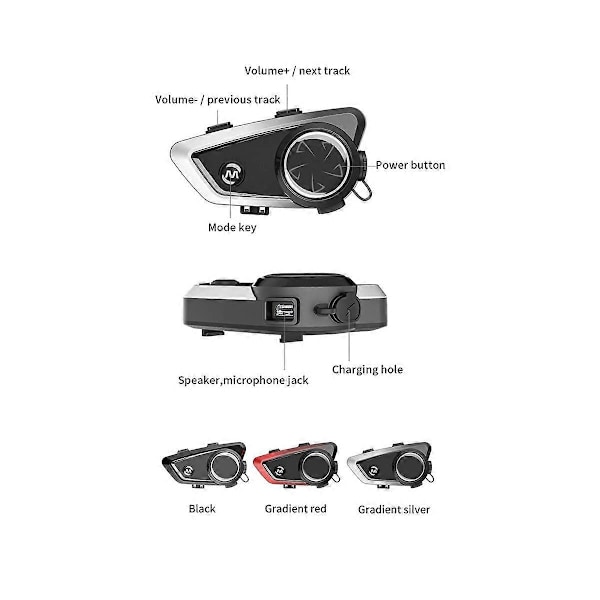 Motorcykel Hjelm Bluetooth Headset Fuld Hjelm Blød Etiket Indbygget Intercom og Musikdeling