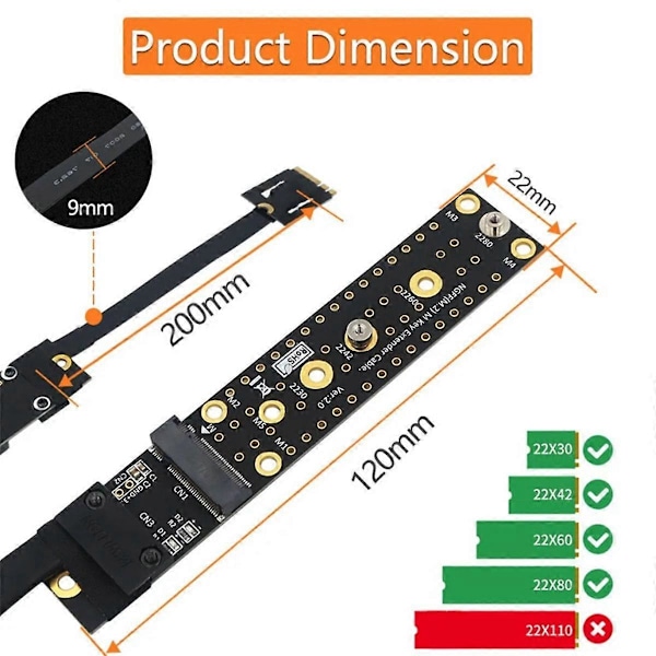 Add on Card NGFF M.2 Key AE Han til Key M Hun Board Adapter med Kabel M2 KEY AE til NVME for 223