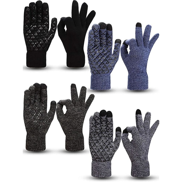 4 paria talvineulotut kosketusnäytölliset hanskat Lämpimät tekstiviestihanskat Elastiset liukastumista estävät
