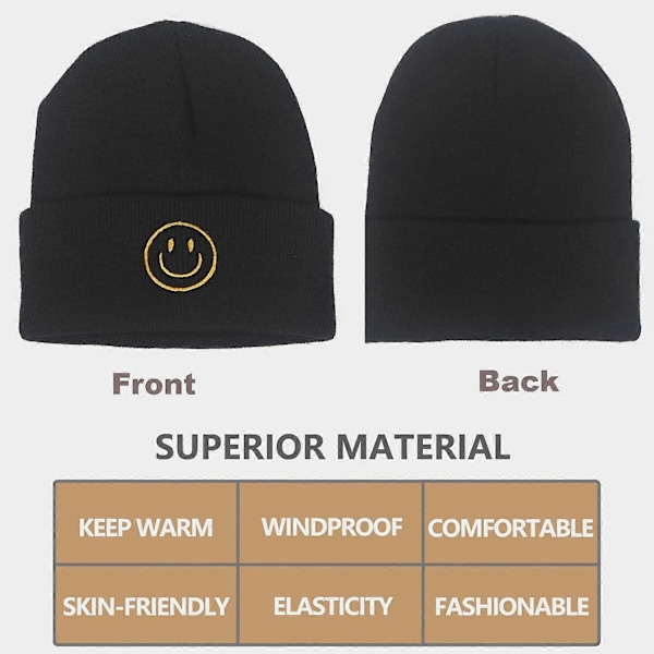 Unisex lazy beanie vinter varm strikket lue koreansk smiley fjes broderi ull strikket lue hip hop pullov