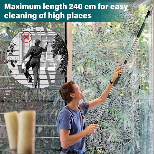 2 i 1 Professionell Fönsterskrapa, 210cm Delbar Duschskrapa med 2 Mikrofiberhanddukar, 180° Roterande Fönstertvätt, Dammtorkare Fönsterrengöring