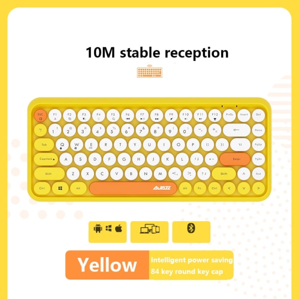 308I trådløst tastatur 18/84 taster rundt tastatur Bluetooth-tastatur bærbart 2,4 GHz numerisk tastatur Yellow