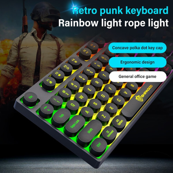 K87 Keys Punk Movie Gaming Keyboard Kabelført USB-port til Rainbow Lights Desk Laptop Pink