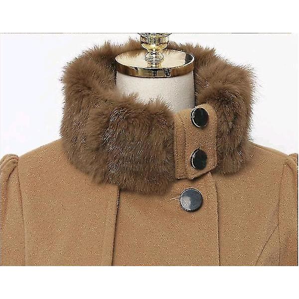 Dam Faux Fur Slag Dubbelknäppt Ullkappa Jacka Camel L
