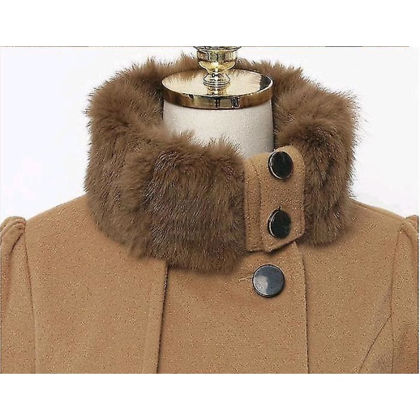 Dam Faux Fur Slag Dubbelknäppt Ullkappa Jacka Camel M