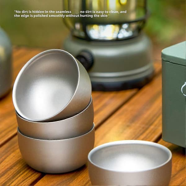 Small Pure Titanium Double-Layer Teacup for Outdoor Coffee
