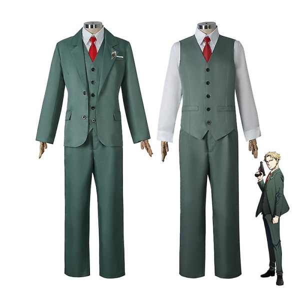 Loid Forger Cosplay Spy Family Twilight Cosplay Kostym Ljusgrön Kostym Kort Blond Peruk Outfit Skjorta Slips Herrkläder Halloween