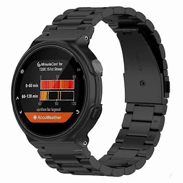 Kompatibelt för Garmin Forerunner 220 / 230 / 235 / 735XT / 620 / 630 Klockarmband 3-pärlor Solid Metallarmband Black