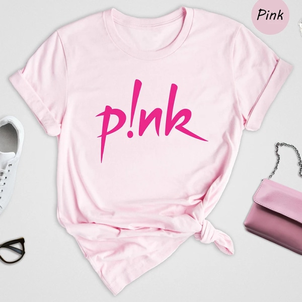 Vaaleanpunainen kirjainpainettu naisten T-paita puuvillaa, musiikkifestivaali graafinen T-paita puuvillaa 2023 Camisetas goottivaatteet naisten T-paita topit Pink S