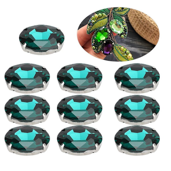 10 stk. Sy På Rhinestones Krystaller Skinnende Knapper Dekoration til DIY Håndværk Tøj Sko Tasker 1,8 x 2,5 cm Grøn Oval