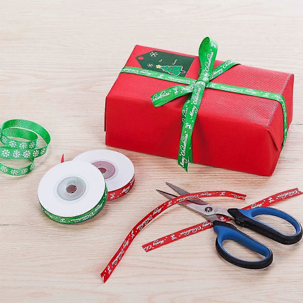22 Meter Sateng Julebånd God Jul Grosgrain Bånd for Dekor og Gaveinnpakning