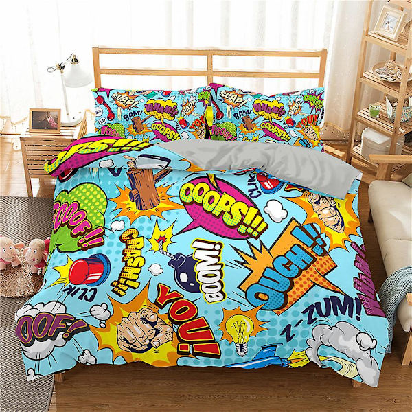 Motesengesett Tegneserie Graffiti Polyester Dynetrekk Putetrekk Enkelt King Dobbel Full Queen Size Polyester Dyne Trekk