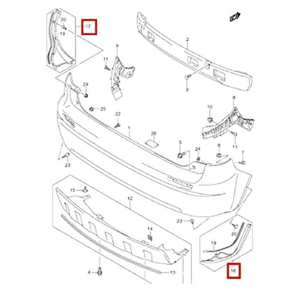 Bakre Støtfanger Sideforlengelse for Suzuki SX4 5 DR 2007-2012 Venstre