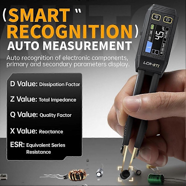 LCR-ST1 10KHz LCR Meter Pincett, Mini Smart SMD-testare, Automatisk Komponentigenkänning Elektronisk Komp