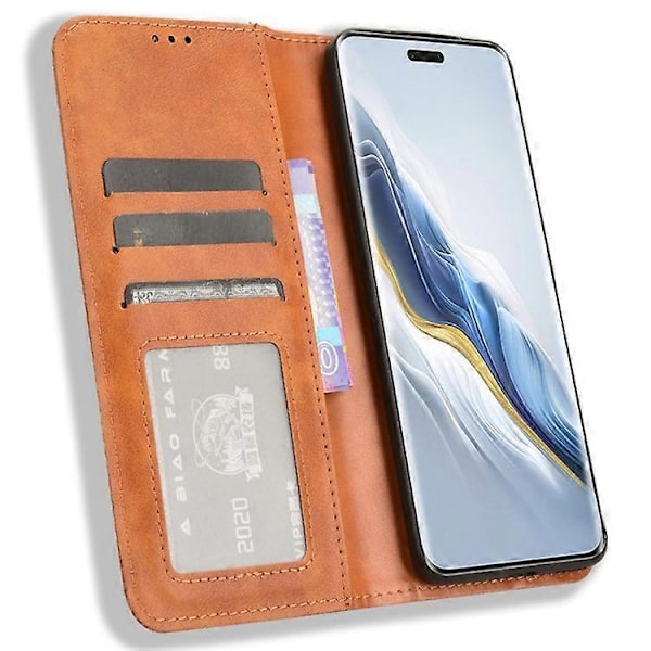 Yhteensopiva Honor Magic6 Pro 5G -kotelo magneettinen mosaiikkireunainen puhelinlompakkokotelo Brown