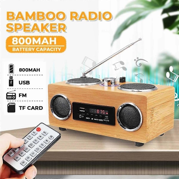 Trådløs Retro Højttaler i Træ Radio Subwoofer Hjemme Lydkolonne Bluetooth Musikcenter Understøtter USB/