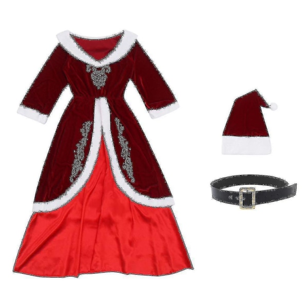 Snabb leverans Nya damer i retrostil julkostymer Mrs Santa Claus kostym dam julfest Fancy Long V XL