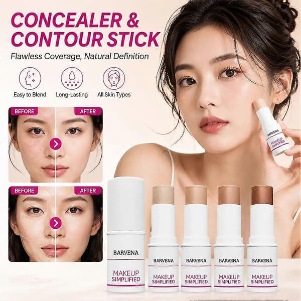 Contour Stick - 4-i-1 Mat Finish 12H Hold Multi-Anvendelse til Rejsende Kvinder Light Ivory