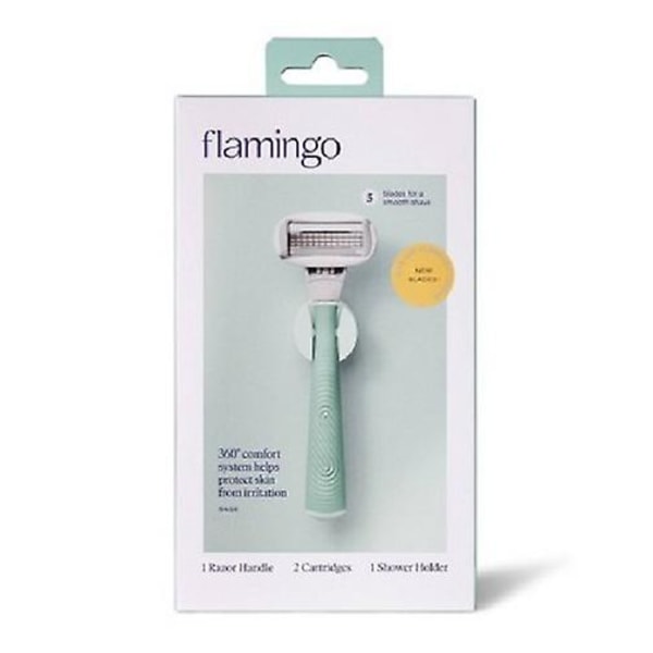 Flamingo 5-bladiga rakhyvel för kvinnor, handtag + 2 rakbladspatroner - Salvia