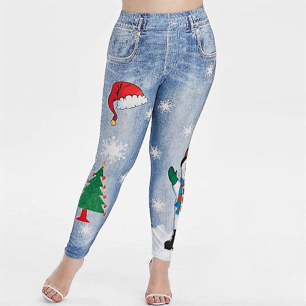 Glædelig Jul Snemand Søde Dame Jeggings Høj Talje Ankel Længde Dejlige Leggings Dame Skinny Træningsbukser Jul LGS96-1 M