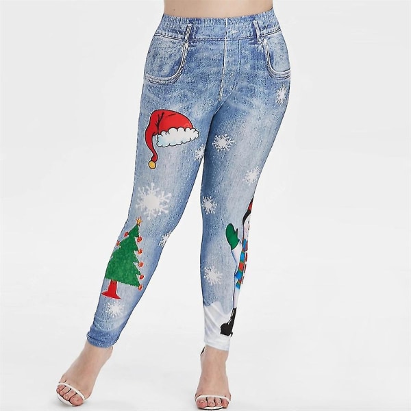 Merry Christmas Snowman Söt Kvinnor Jaggings Hög midja Ankellängd Härliga Leggings Damer Skinny Workout Byxor Xmas LGS96-1 L